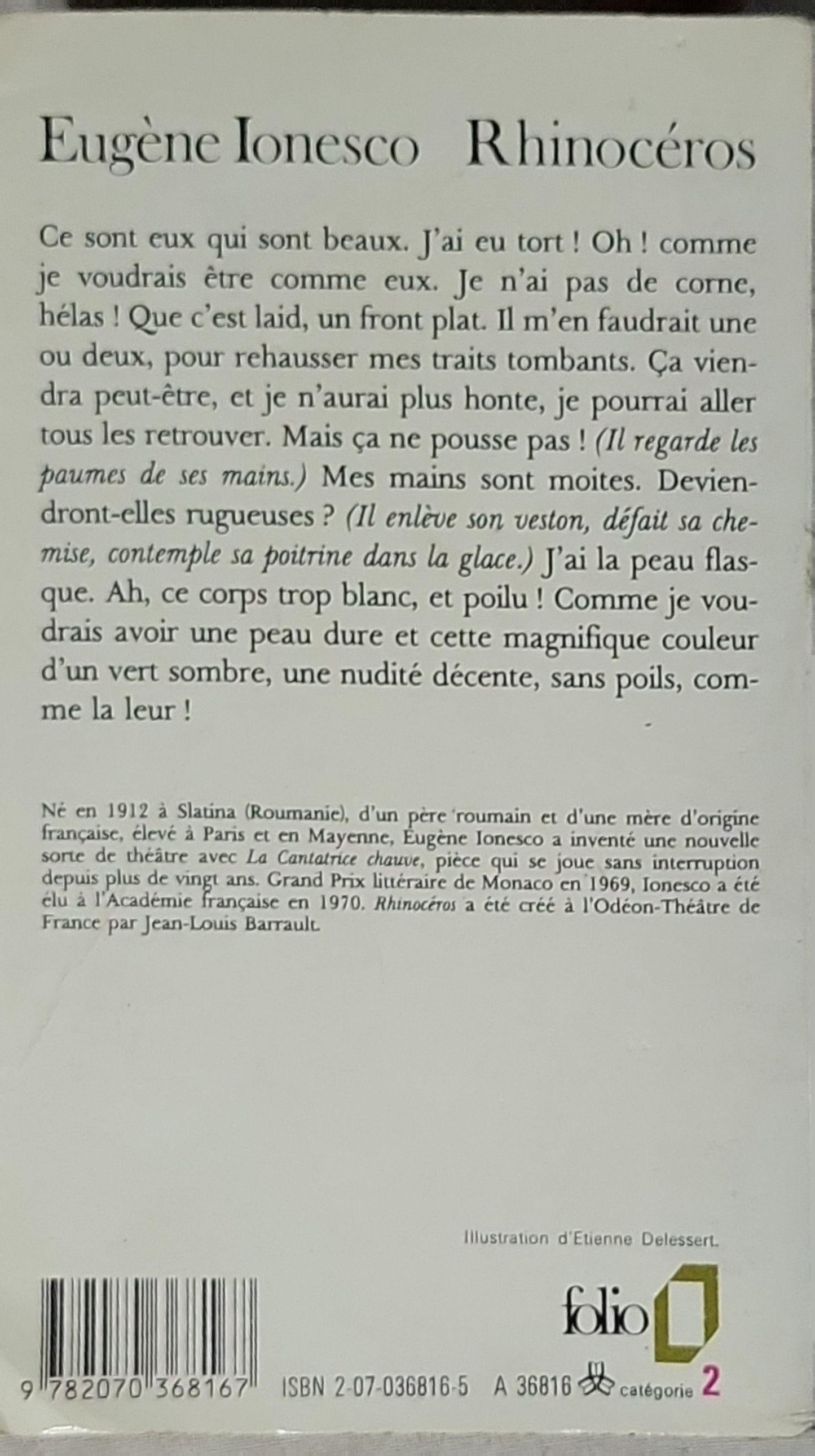 Rhinocéros: Pièce en trois actes et quatre tableaux By Eugène Ionesco
