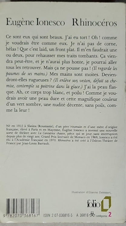 Rhinocéros: Pièce en trois actes et quatre tableaux By Eugène Ionesco