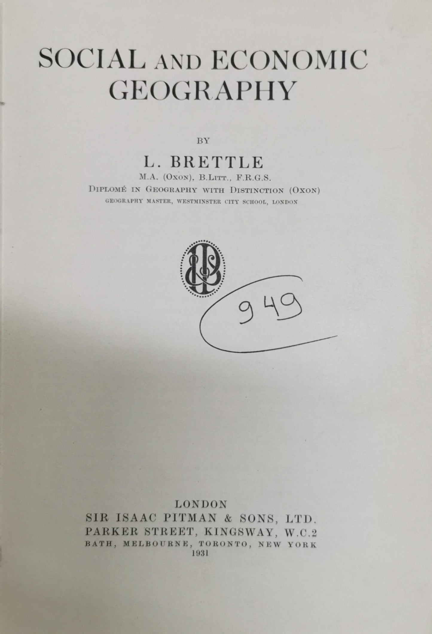 Social & Economic Geography By L. Brettle