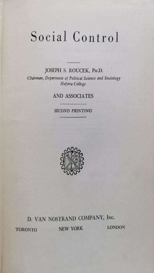 Social Control By Joseph S. Roucek, Ph.D. and Associates
