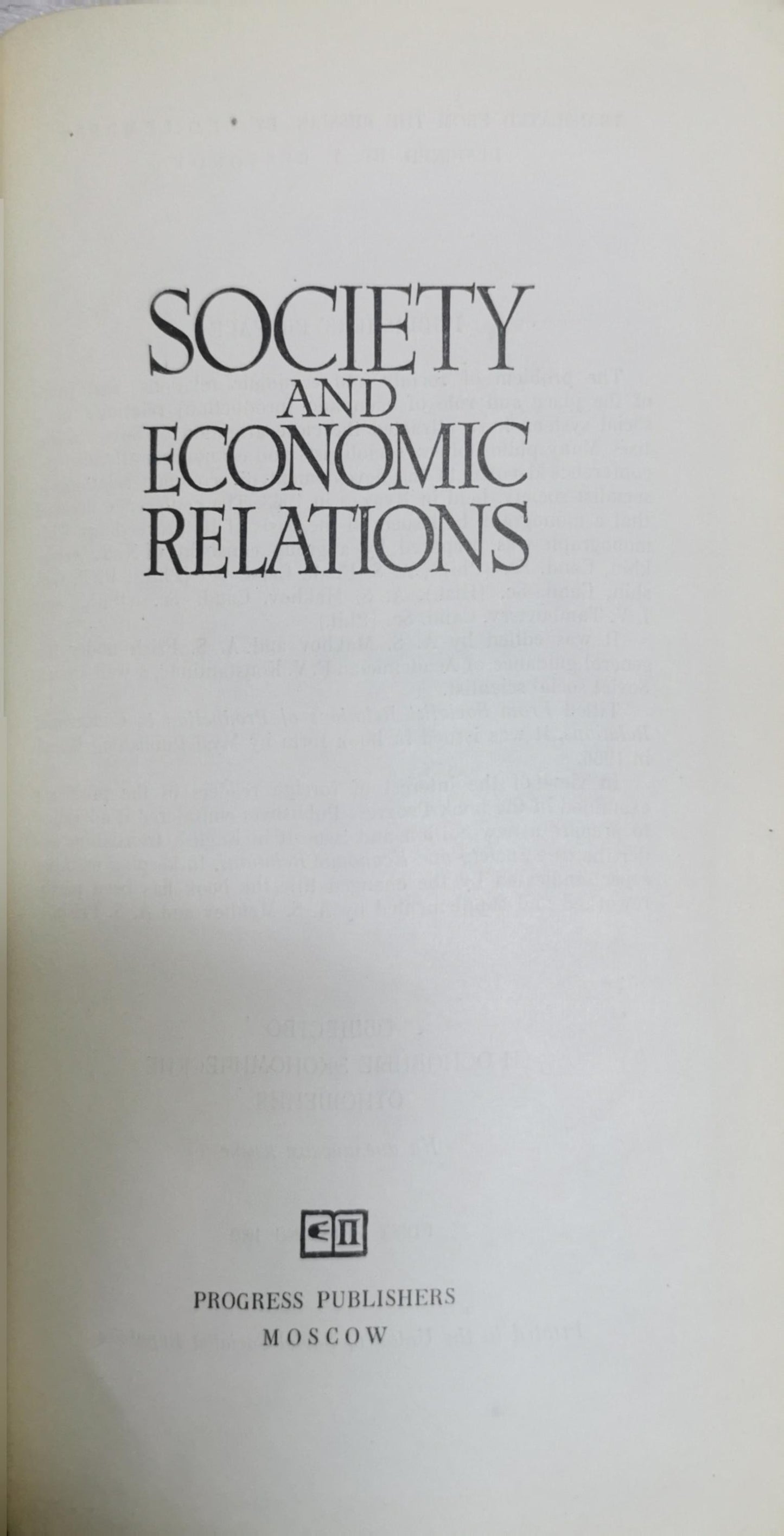 Society and Economic Relations