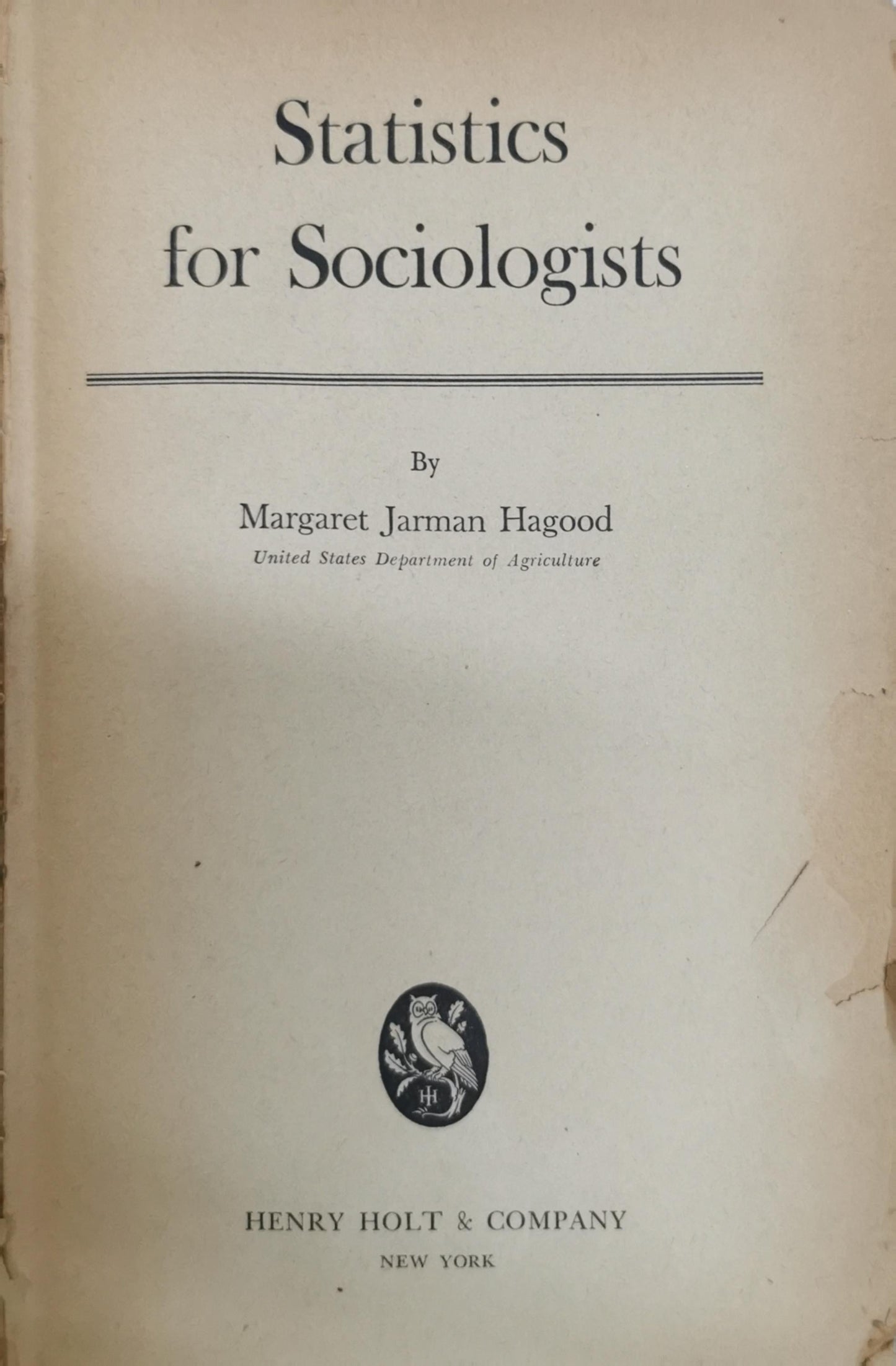 Statistics for Sociologists By Margaret Jarman Hagood