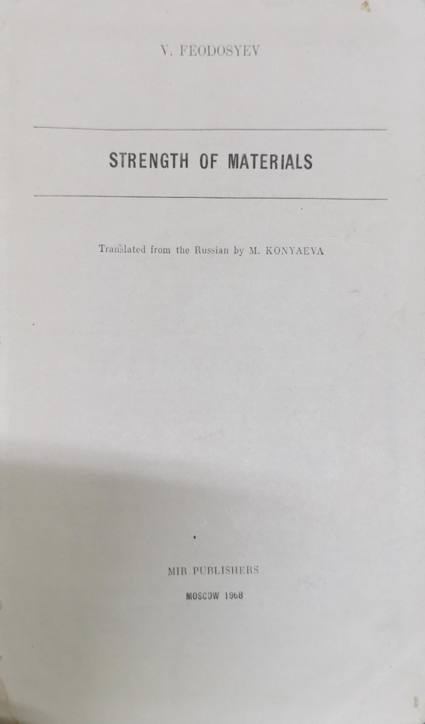 Strength of Materials By V. Feodosyev