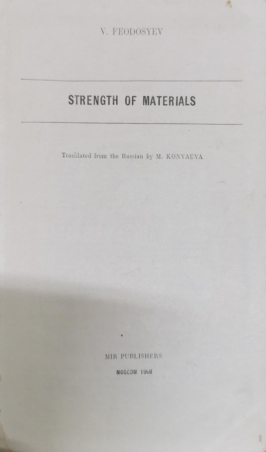 Strength of Materials By V. Feodosyev