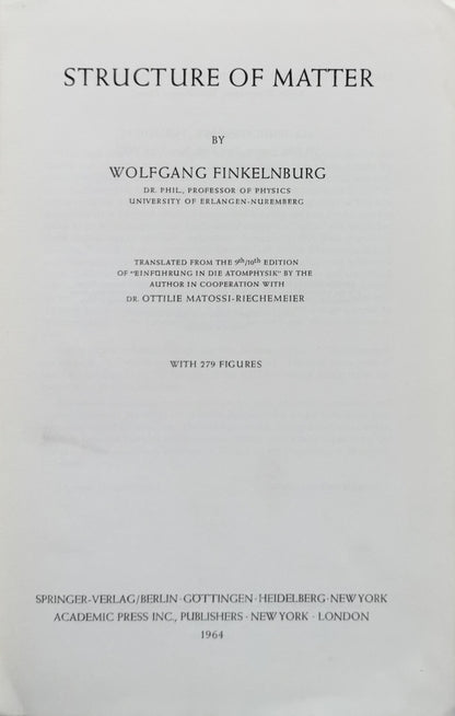 Structure of Matter By Wolfgang Finkelnburg
