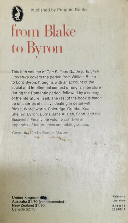 The Pelican Guide to English Literature: From Blake to Byron (Fifth volume) By Boris Ford (editor)