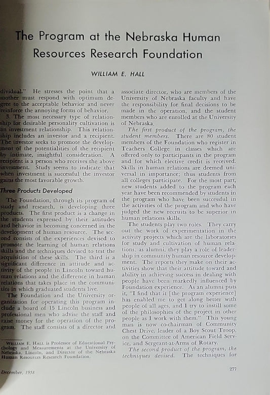 The Personnel and Guidance Journal: December 1958 By William E. Hall