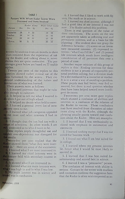 The Personnel and Guidance Journal: September 1958