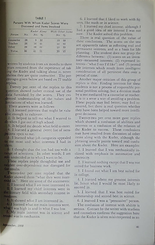 The Personnel and Guidance Journal: September 1958