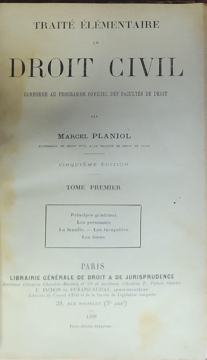 Traité Élémentaire de Droit Civil