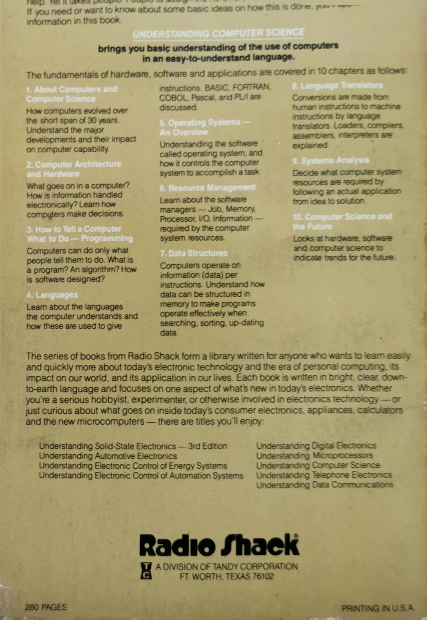 Understanding Computer Science By Radio Shack Learning Center