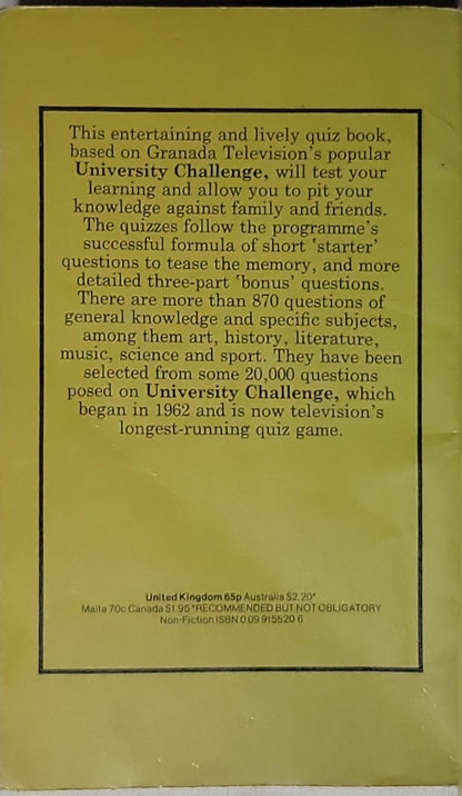 University Challenge Quiz Book By ITV Books and Arrow