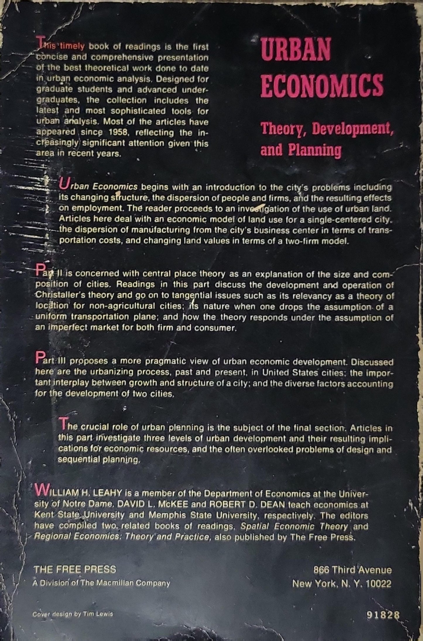 Urban Economics: Theory, Development, and Planning By William H. Leahy and David L. McKee and Robert D. Dean