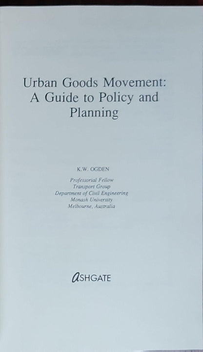 Urban Goods Movement: A Guide to Policy and Planning: (no subtitle beyond the main title)