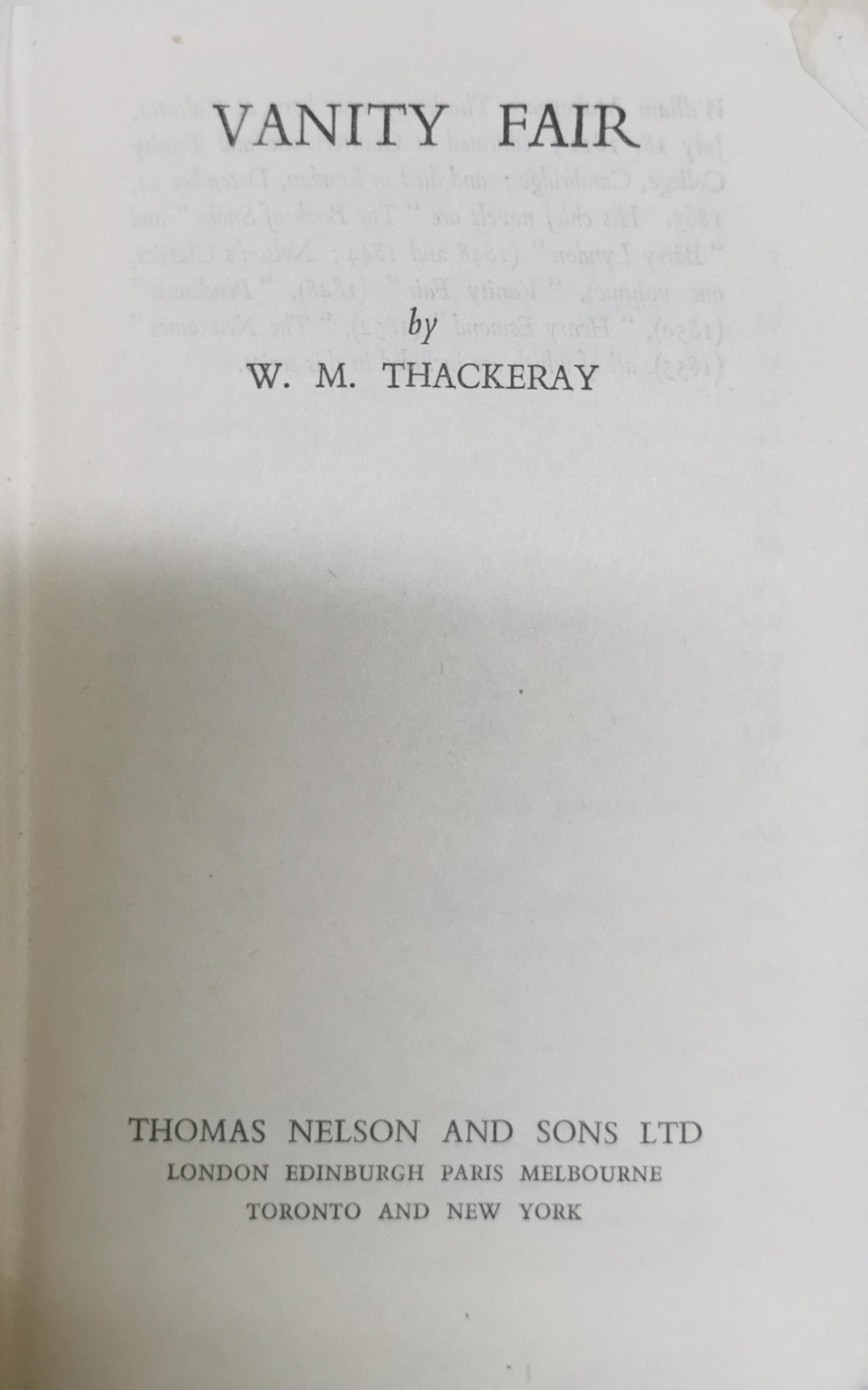 Vanity Fair By W. M. Thackeray